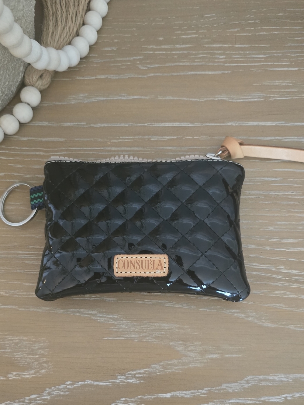 Consuela Black Patent Leather Quilted Coin Purse